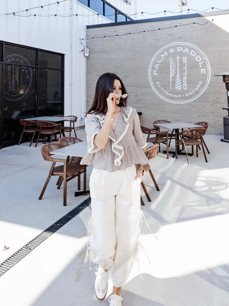 Tied To Side Joggers in White Melange