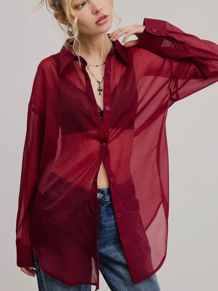 Sheer Intentions Blouse in Burgundy