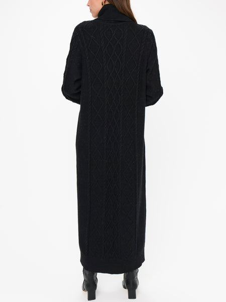 Montreal Midi Dress in Black Cable Knit