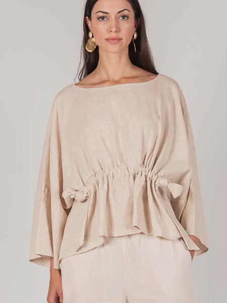 Ula Linen Waist Tie Top in Natural