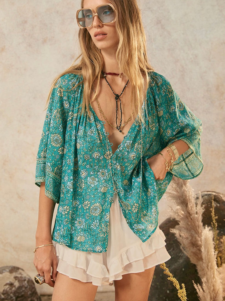 Elysian Short Sleeve Blouse in Jade
