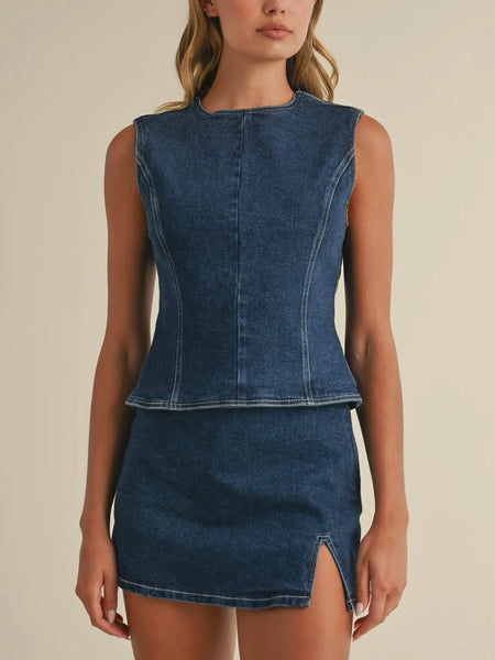 Back To Business Denim Top in Dark Blue