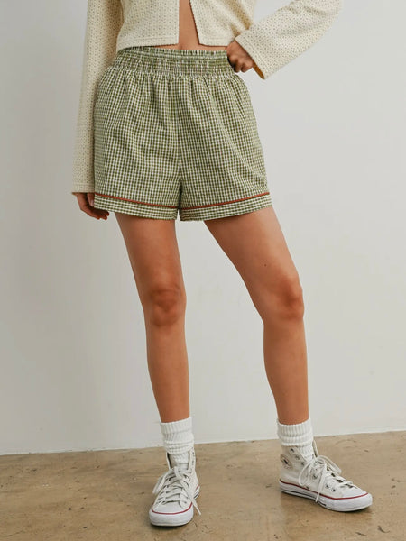 Plaid & Posh Shorts in Olive