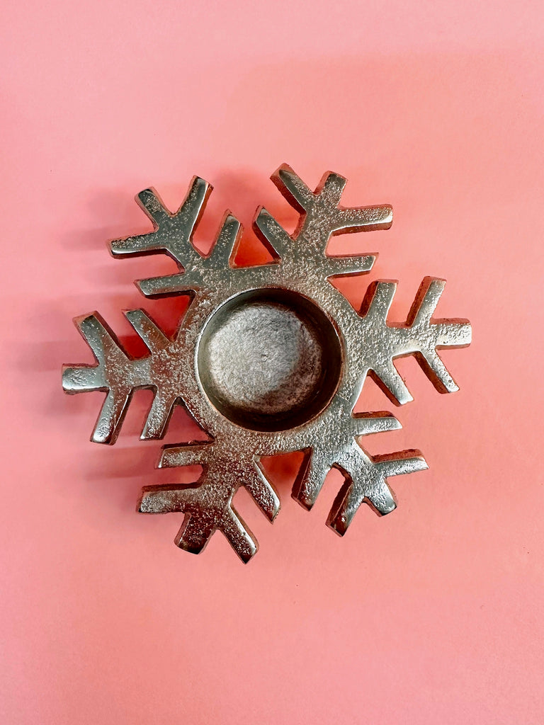 Snowflake Tea Light Holder in Angular Silver