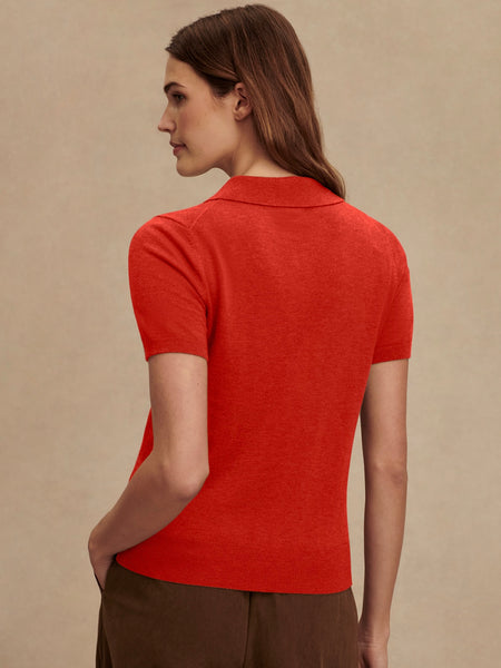 Toni Polo Knit Tee in Poinsettia