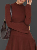 Asymmetrical Hem Mini Sweater Dress in Rust