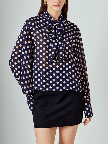 Dot To The Top Blouse in Navy & Blush