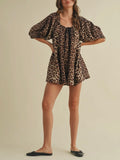 So Spotted Puff Sleeve Romper in Leopard
