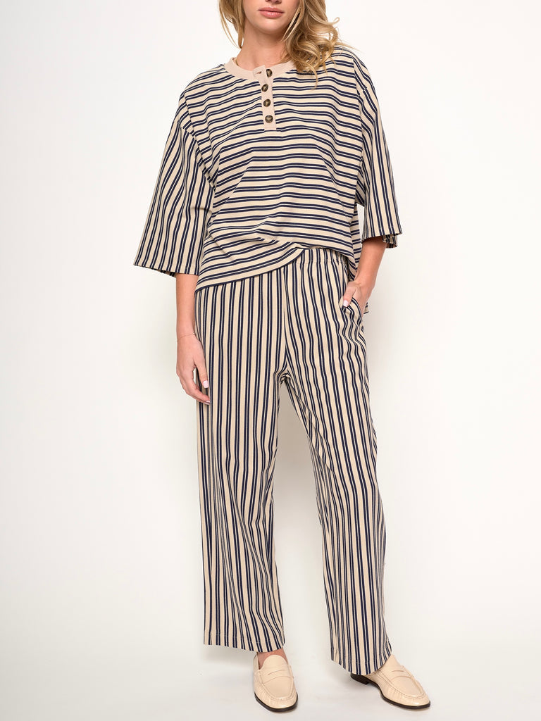 Flynn Stripe Pant in Navy & Taupe