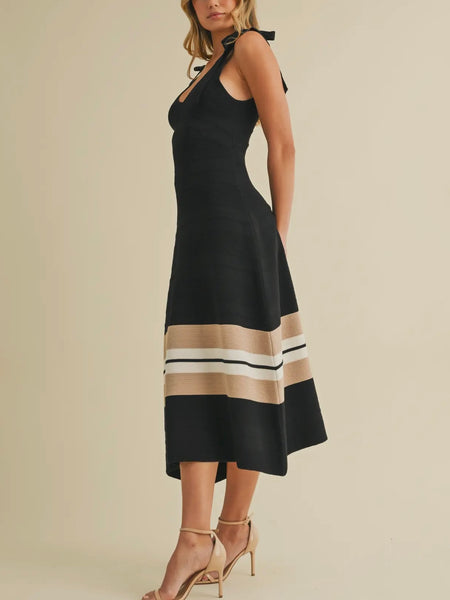 Layered Intentions Stripe Dress in Black & Taupe