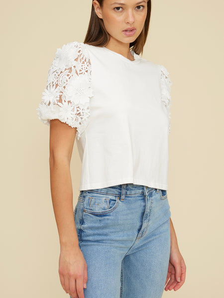 Avi Lace Sleeve Top in White