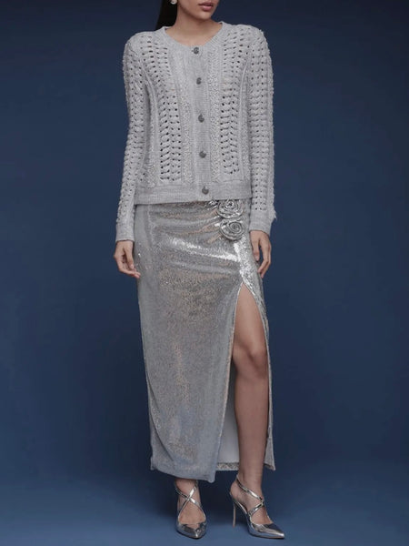 Textured Knit Cardigan in Grey