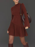 Asymmetrical Hem Mini Sweater Dress in Rust
