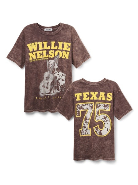 Willie Nelson Red Headed Stranger Weekend Tee in Brown Stone Acid
