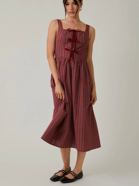 Tied Together Maxi Dress in Berry Plaid