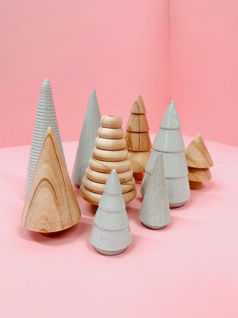 Wood & Stoneware Trees Set of 9