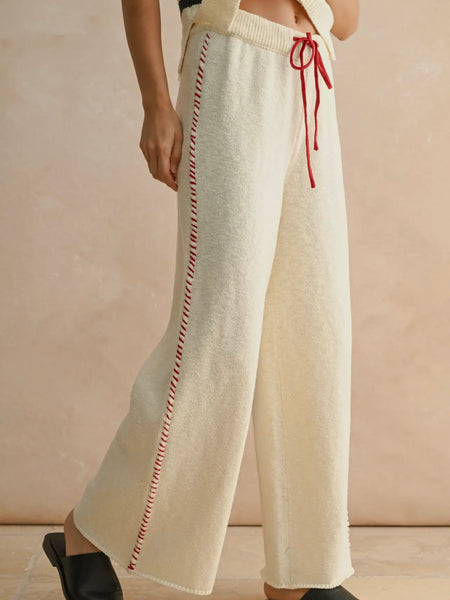 Take Me Out Stitch Pants in Ivory & Red