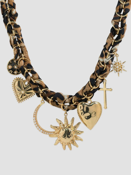 Oversized Charm Bandana Necklace in Leopard