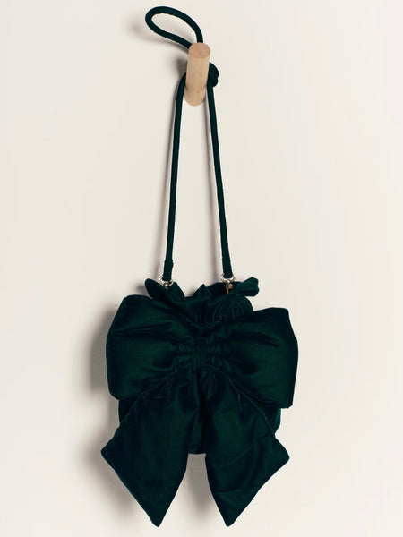 Belle Velvet Bow Bag in Emerald