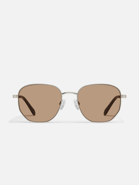 Big Time Sunnies in Brushed Silver & Tan