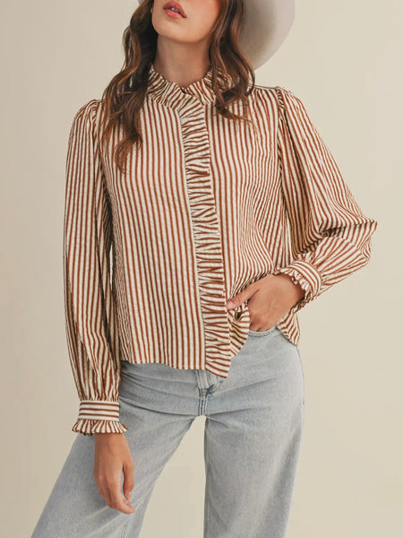 Stripes Are A Neutral Button Up in Pecan