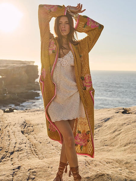 Coastal Granny Maxi Cardigan in Mustard