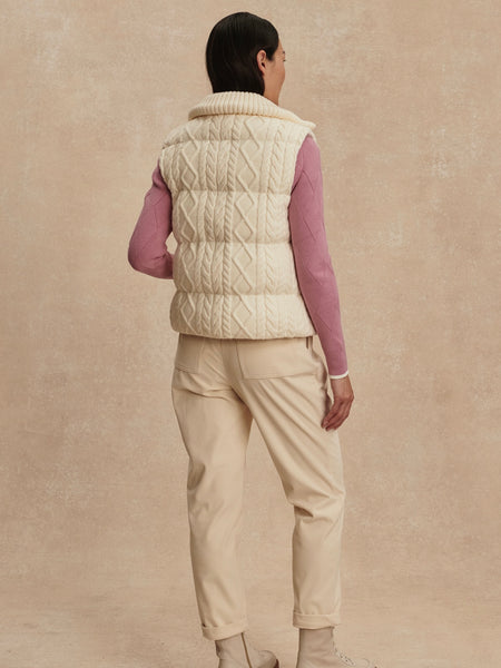 Irina Cable Knit Gilet in Egret
