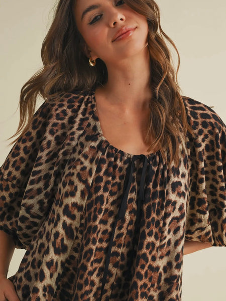 So Spotted Puff Sleeve Romper in Leopard