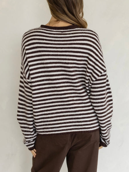Oversized Striped Piper Henley in Brown & Cream