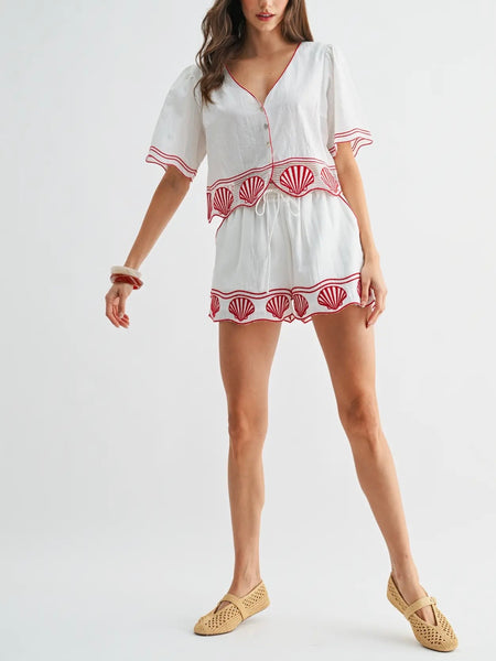 Shell Yes Top in White & Red