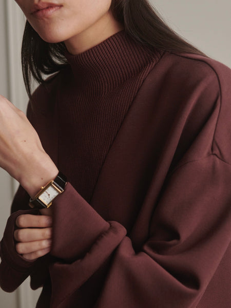 Novi Longline Mock Neck Sweat in Deep Mahogany