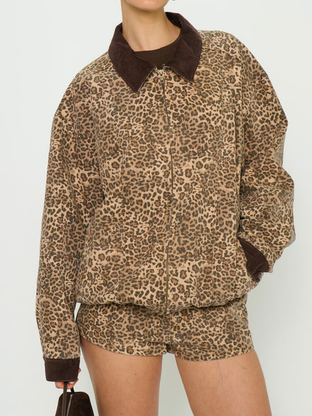 Carter Bomber Jacket in Mod Leopard Denim