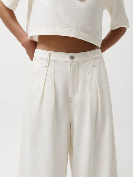 Delphine Pleated Denim Wide Leg in Off White