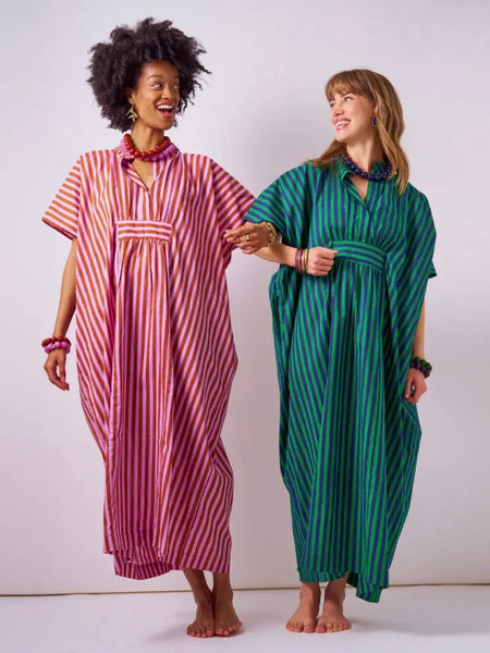 Margot Stripe Kaftan in Navy & Kelly Green