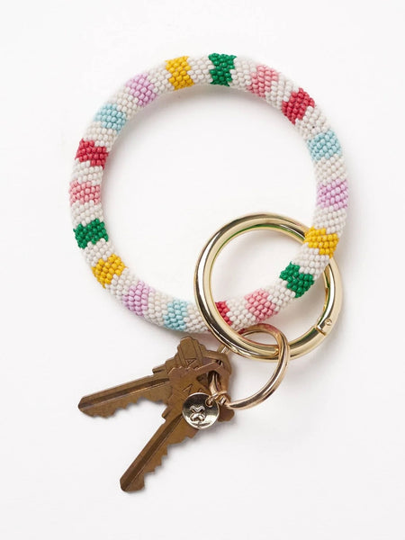 Chloe Beaded Key Ring in Light Check