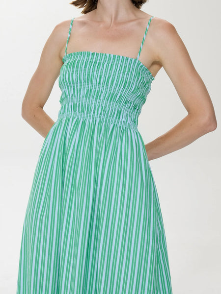 Bianca Smocked Dress in Blue Green Stripe