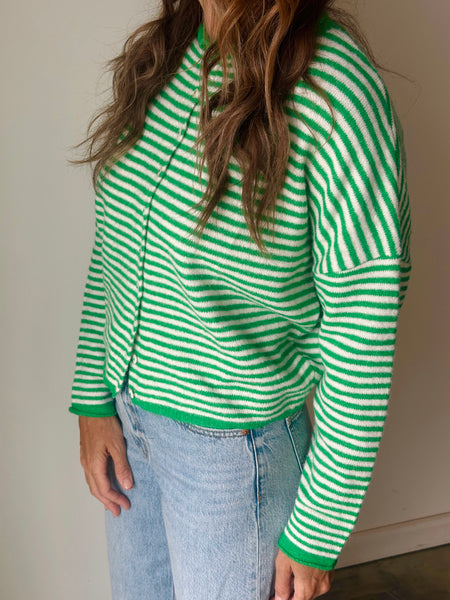 Piper Cardigan in Green Stripe