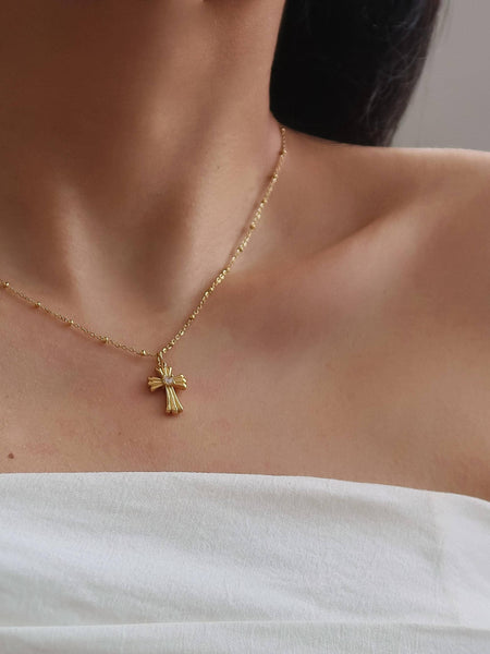 Lourdes CZ Cross Necklace