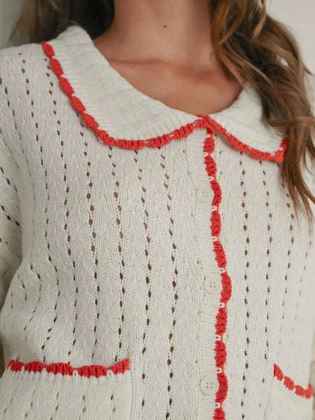 Just A Hint Knit Sweater in Ivory & Red