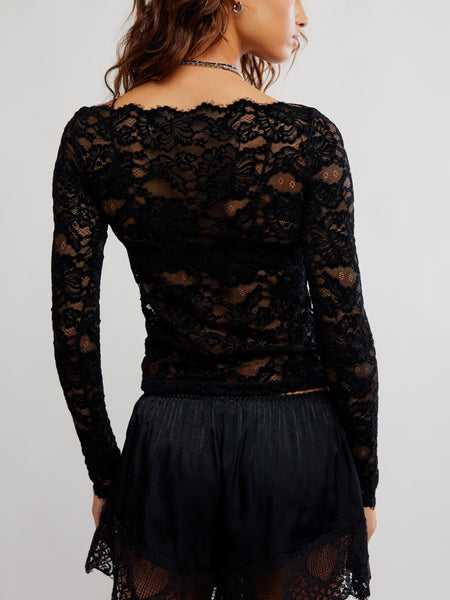 Raising Eyebrows Lace Top in Black