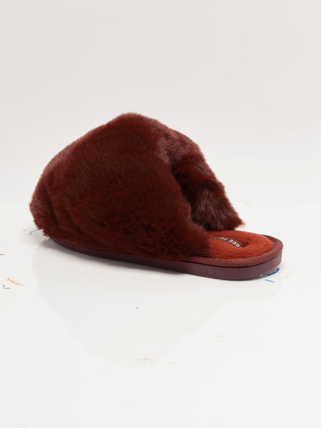 Snowball Slippers in Cabernet Faux Fur