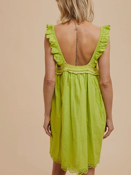 Play Crochet Mini Dress in Chartreuse