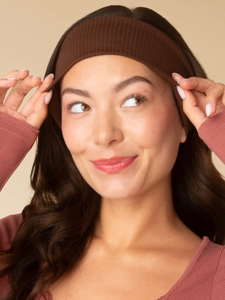 Recycled Fabric Ribbed Elastic Headbands 2pk in Mocha & Chocolate