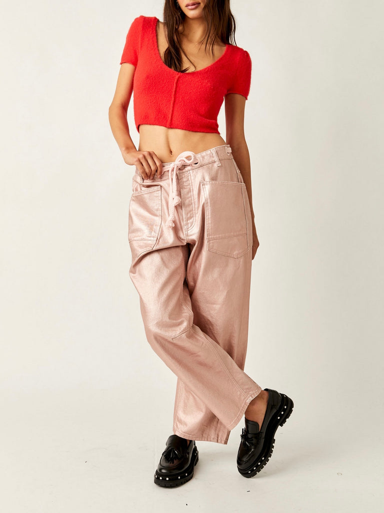 Moxie Metallic Low Slung Pant in Bubblegum