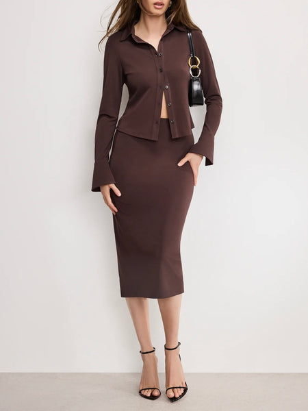 Matte Jersey Long Sleeve Top in Bark