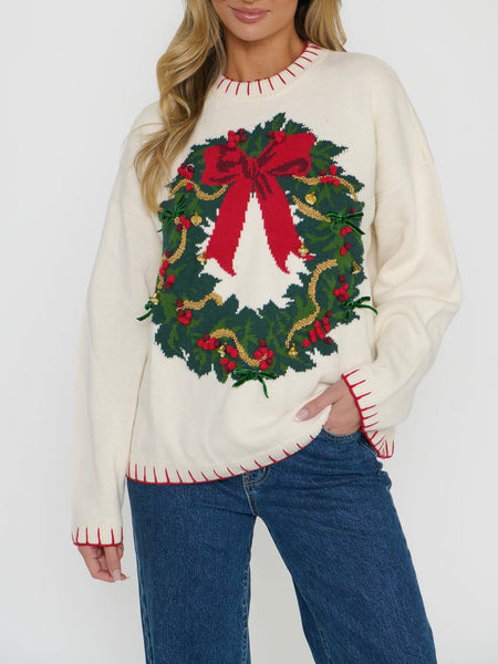 Beckett Sweater in Wreath Graphic Knit