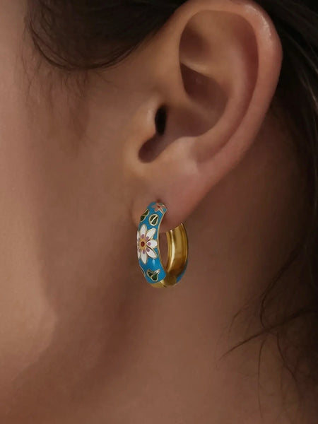 Isabeau Floral Hoops in Blue