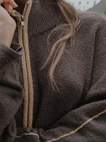 Cozy By The Campfire Quarter Zip in Brown