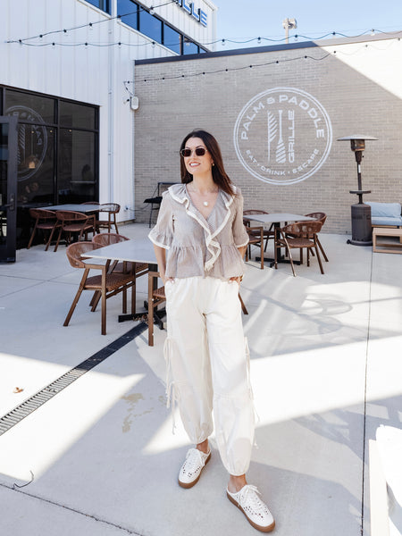 Tied To Side Joggers in White Melange