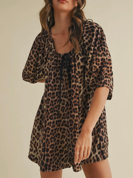 So Spotted Puff Sleeve Romper in Leopard